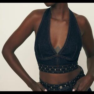 Reformation Saylor Denim Halter Top
